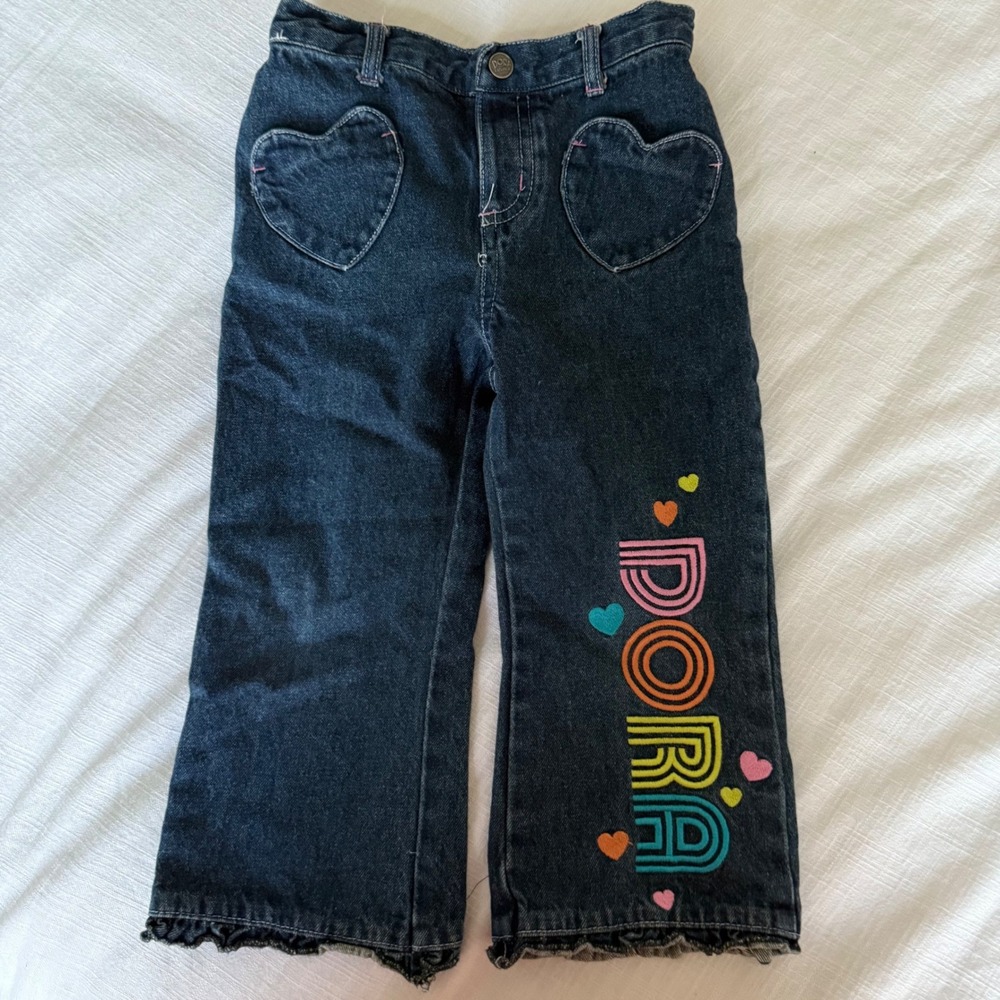Nickelodeon Dora the Explorer Toddler Girl Denim Pants Size 6X Heart Pockets